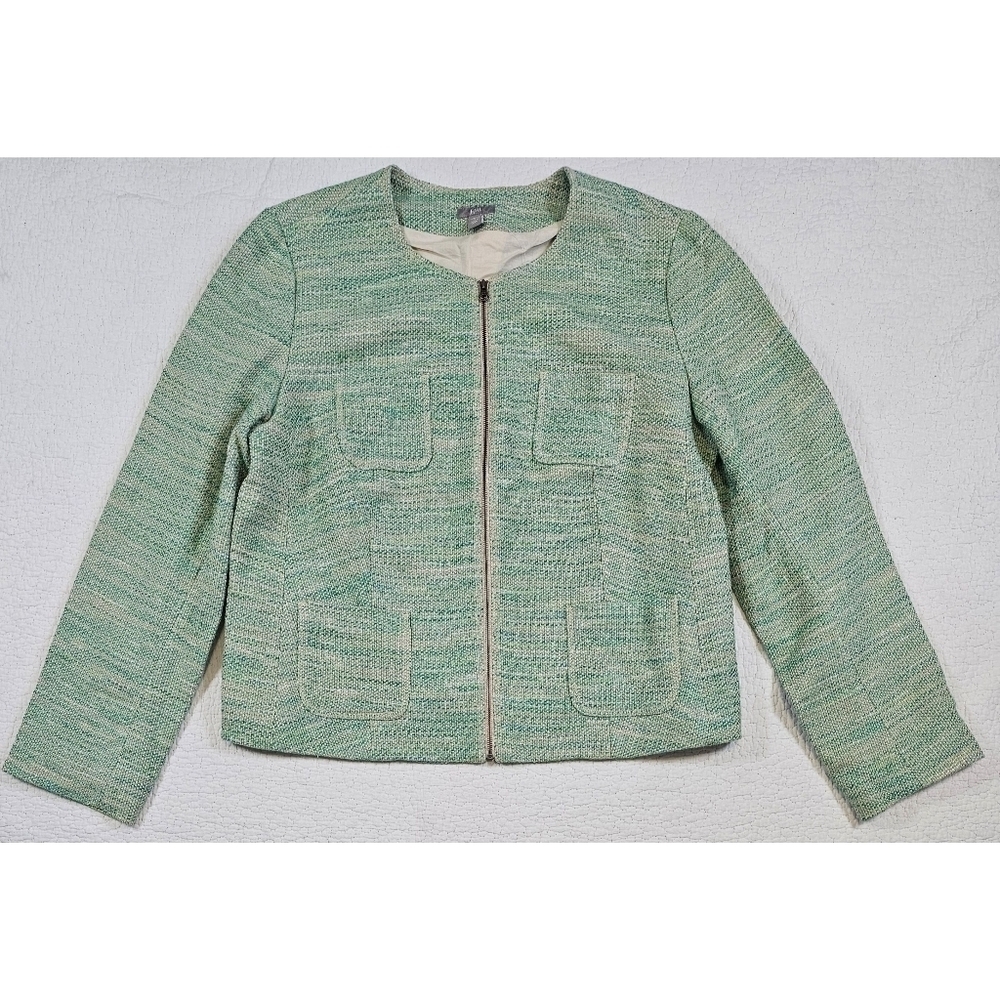 J.Jill Stretch Woven/Tweed Zip Up Linen Blend Blazer Jacket